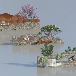 现代乡村民俗景墙3D模型下载